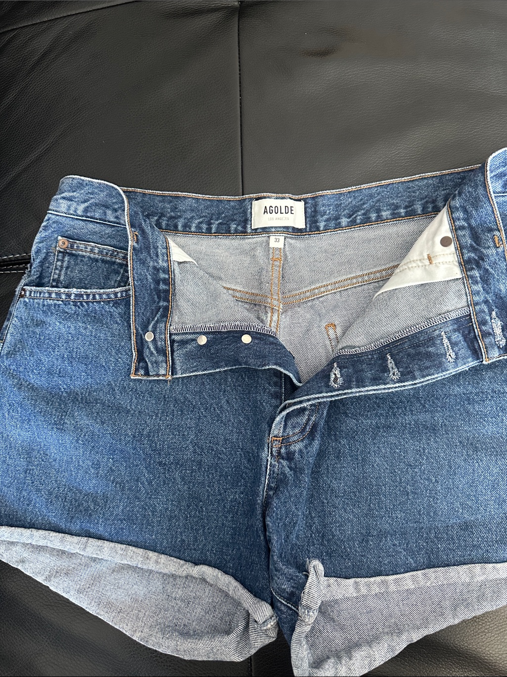 Agolde Rolled-Hem High-Rise Denim Shorts In Medium Blue